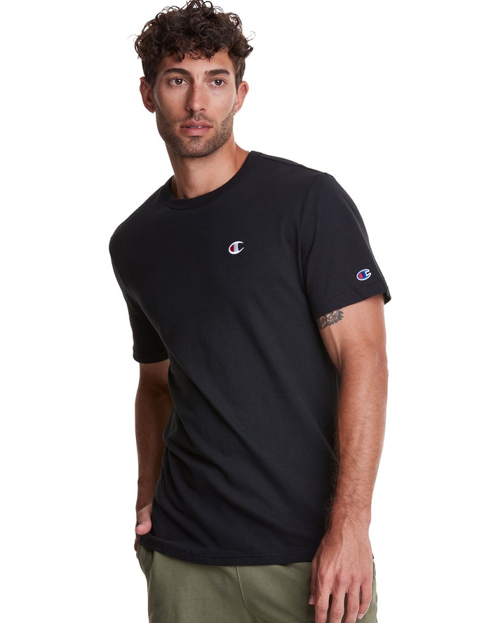 Champion Mens T-Shirt NZ - Lightweight Jersey C Logo Black ( 2109-UNELW )